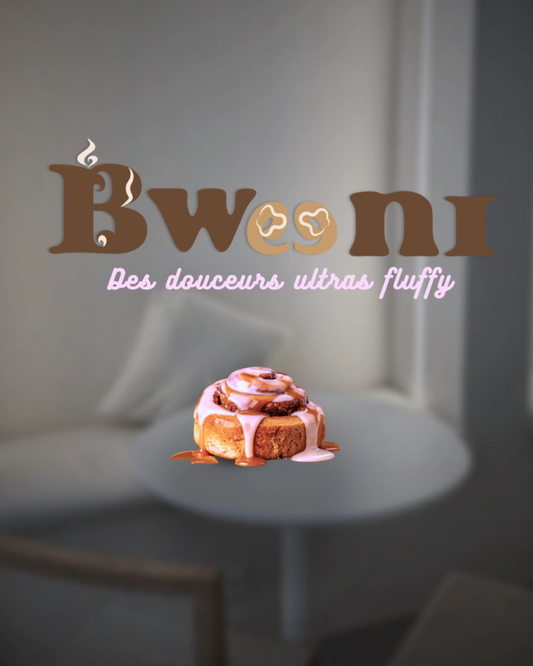 Logo Bweeni et univers gourmand créés pour une identité visuelle de pâtisserie et coffee shop